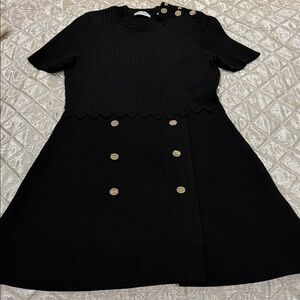 Sandro Elegant Black Dress with Gold Button Accents